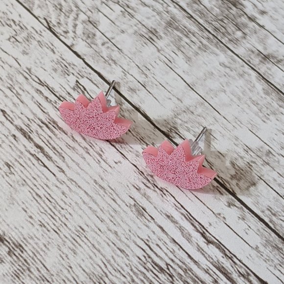 Sparkly Acrylic Light Pink Lotus with Light Pink Glitter Stud Earrings - Picture 2 of 10